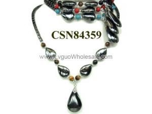 Assorted Semi precious Stone Hematite Tear Drop Pendant Beads Stone Chain Choker Fashion Women Necklace